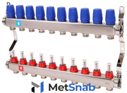Коллекторная группа MVI (MS.510.06) 1" ВР, 10 отводов 3/4", расходомер
