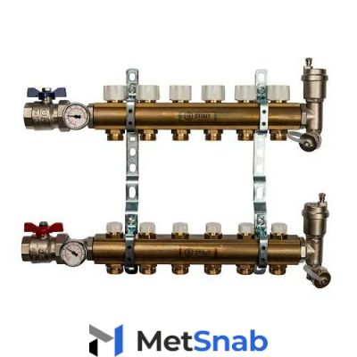 Коллекторная группа для отопления в сборе STOUT SMB0468 - 1" на 6 контуров 3/4"EK (латунь)