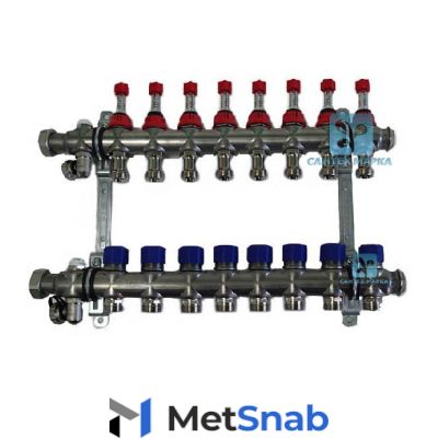 Коллекторная группа Elsen 1" 8 отводов с вентилями и расходомерами