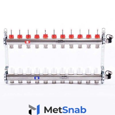 Коллектор из нерж. стали с расходомерами и термостатическим вентилями 11 выходов
