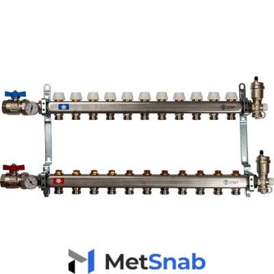 Коллектор Stout SMS 0912 из нержавеющей стали в сборе без расходомеров 11 вых.