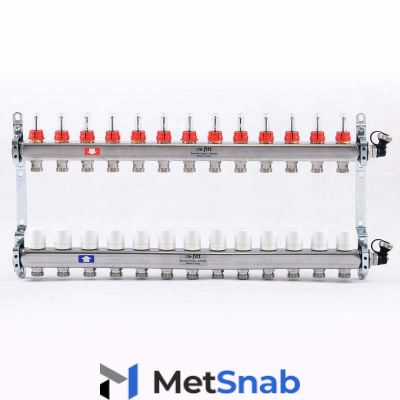 Коллектор из нерж. стали с расходомерами и термостатическим вентилями 13 выходов