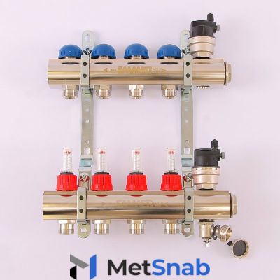 Коллектор 1'х3/4" ЕК 4 выхода EMMETI TOPWAY с расходомерами и вентилями