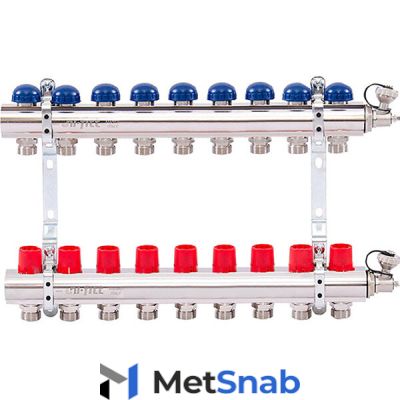 Коллектор Uni-Fitt 1"х3/4" 9 вых. латунь с регулировочными и термостатическими вентилями