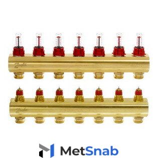 Коллекторы Danfoss FHF-7F для 7 контуров, с преднастройкой и расходомерами
