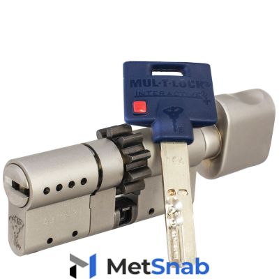 Цилиндр Mul-T-Lock Interactive+ ключ-вертушка (размер 35x50 мм) - Никель, Шестеренка (5 ключей)