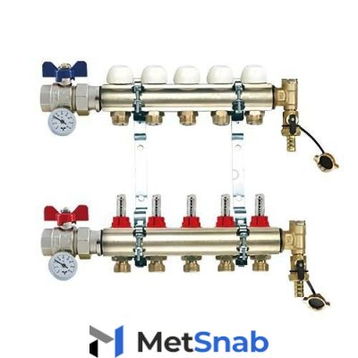 Коллекторная группа для теплого пола в сборе Tiemme 3871 - 1" на 12 контуров 3/4"EK