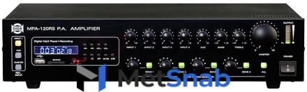SHOW MPA-120RS Трансляционный микшер-усилитель, 120 Вт, 24V70/100V, MP3-плеер, 4 mic\line aux, 4 зоны