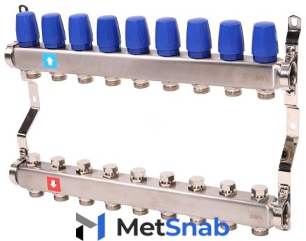 Коллекторная группа MVI (MS.409.06) 1" ВР, 9 отводов 3/4"