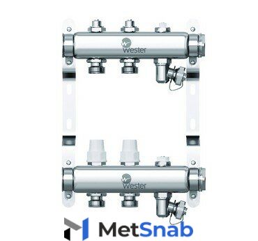 Коллектор нерж. 1"-3/4 в сборе на 7 выхода c 2 заглушками WESTER