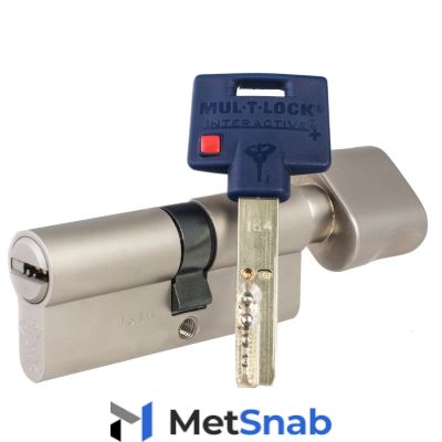 Цилиндр Mul-T-Lock Interactive+ ключ-вертушка (размер 40x50 мм) - Никель, Шестеренка (3 ключа)