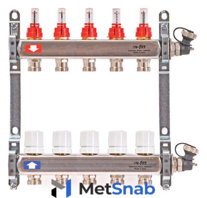 Коллектор распределительный Uni-Fitt 1 5 выходов, с расходомерами и термостатическими вентилями 450I4305"