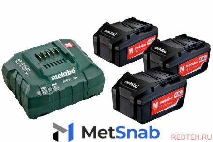 Аккумуляторы 3 шт. (4 А*ч; 18 В; Li-Ion) и ЗУ ASC 30-36 Basic-Set Metabo 685049000