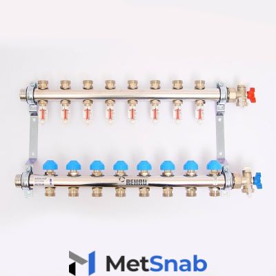 REHAU Коллекторная группа 1'х3/4" ЕК HKV-D 9 выходов с расходомерами и термостатическими вентилями