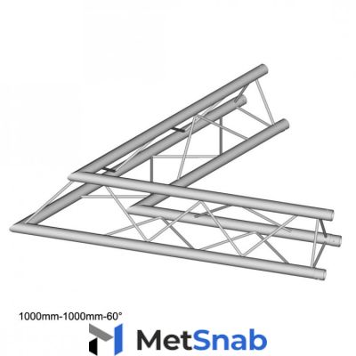 Dura Truss DT 23 C20-L60 Узел стыковочный двухлучевой - угол, 60°, алюминиевый, сечение 220х220x220 мм, длина сторон 100 см. Труба 35х2. Вес 3,6 кг