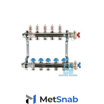 Распределительный коллектор REHAU HKV-D с расходомерами на 5 контуров,нержавеющая сталь