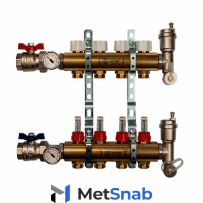 Коллектор в сборе для теплого пола с расходомерами Stout 11 контуров (латунь) SMB 0473 000011