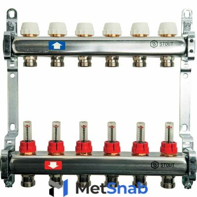 Коллектор из нержавеющей стали с расходомерами на 6 выходов Stout