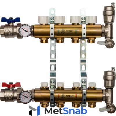 SMB 0468 000004 STOUT Распределительный коллектор из латуни без расходомеров 4 вых.