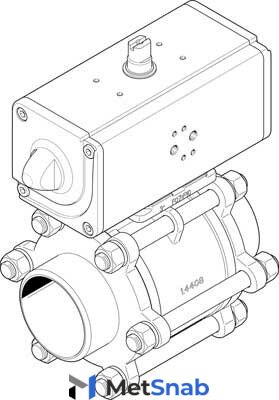 Шаровой кран с приводом Festo VZBA-4"-WW-63-T-22-F10-V4V4T-PP240-R-90-C DN100 PN63