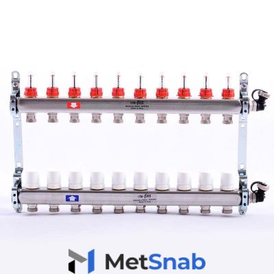 Коллектор из нерж. стали с расходомерами и термостатическим вентилями 10 выходов