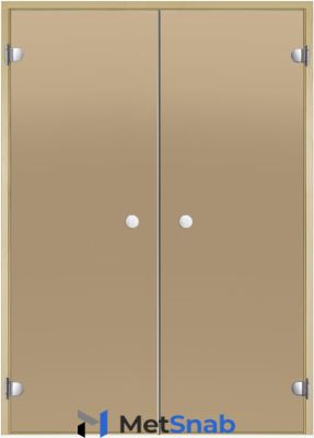 Дверь для сауны Harvia 13х19 (двойная, стеклянная, бронза, коробка ольха/осина)