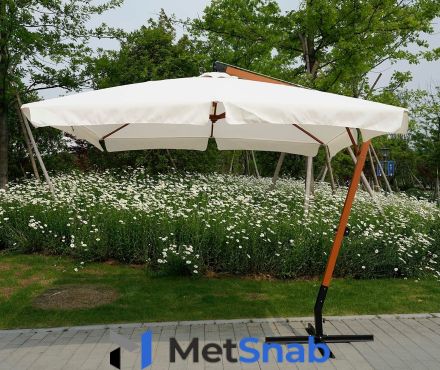 Зонт садовый подвесной квадратный 3х3 м, кремовый на дереве