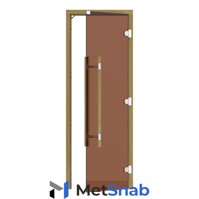 Дверь SAWO 741-3SGD-R-3 (7/19, бронза, правая, без порога, кедр, прямая ручка с металлической вставкой)