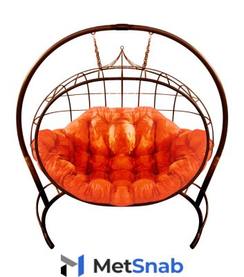 Кресло подвесное "Улей" с оранжевой подушкой Коричневое