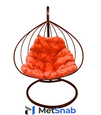 Подвесное кресло "Для двоих" с оранжевой подушкой Коричневое