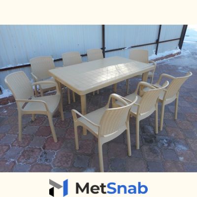 Комплект пластиковой мебели (стол прямоугольный "Нирвана" 1500х900 бежевый + 8 кресел "Невада")