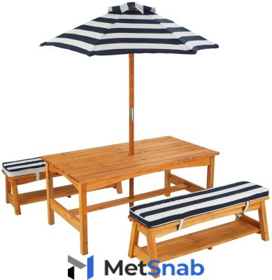 Стол Kidkraft со скамейками и зонтом - синие и белые полосы