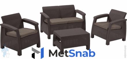 Комплект мебели KETER CORFU SET (128x70х79), диван+2 кресла+стол, коричневый