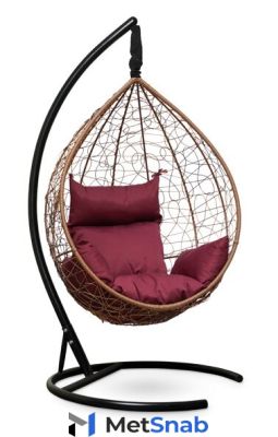 Подвесное кресло-кокон SEVILLA горячий шоколад, бордовая подушка (Laura Outdoor)
